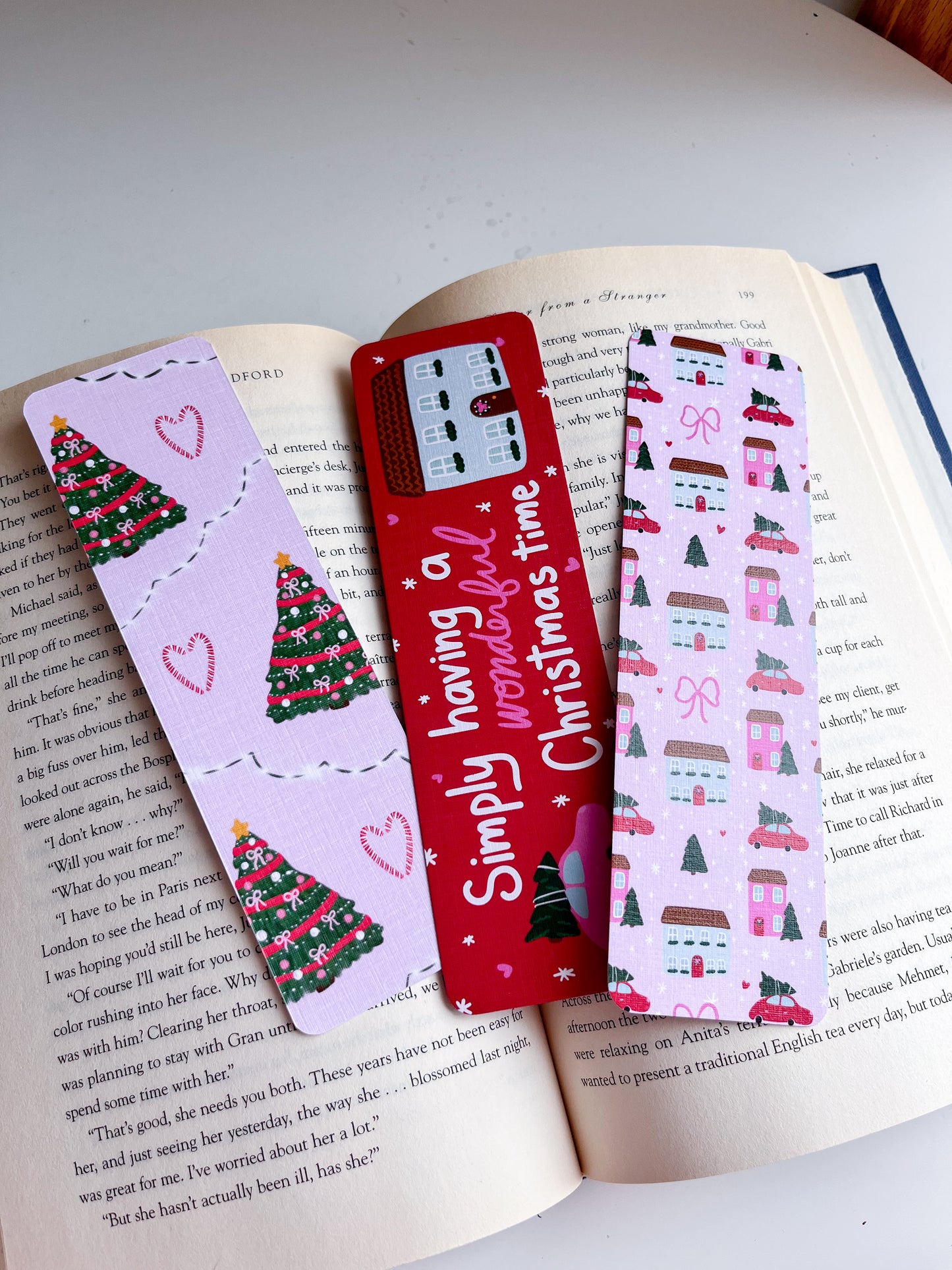Pink Christmas Bookmark Set