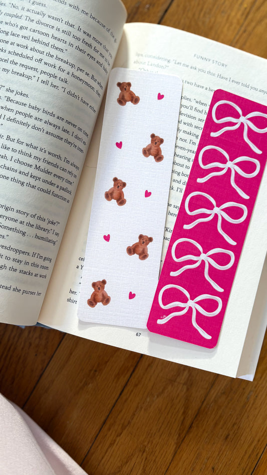 Teddy and Bows Linen Bookmark Set